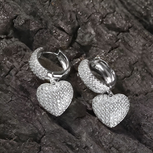 Silver Heart Drop Earrings