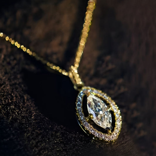 Gold Marquise Pendant Necklace