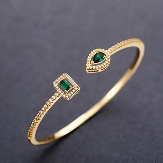 Gold Green Cuff Bangle Bracelet