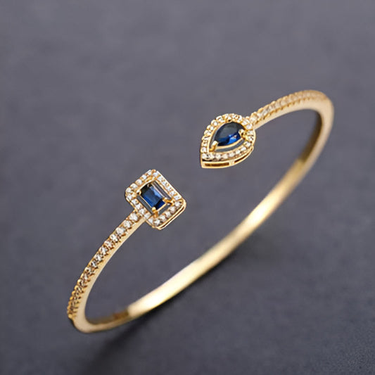 Gold Blue Cuff Bangle Bracelet