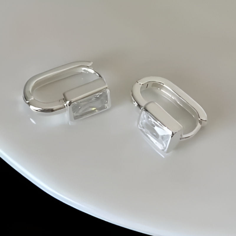 Silver Geometric Zirconia Earrings