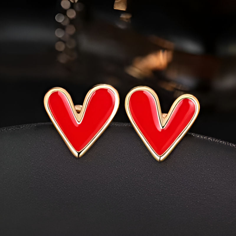 Vintage Red Heart Enamel Earrings