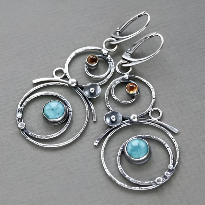 Vintage Round Blue Stone Earrings