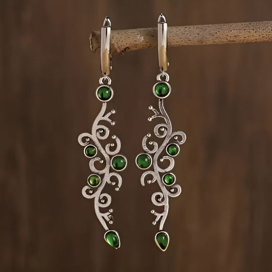 Vintage Green Stone Flower Earrings