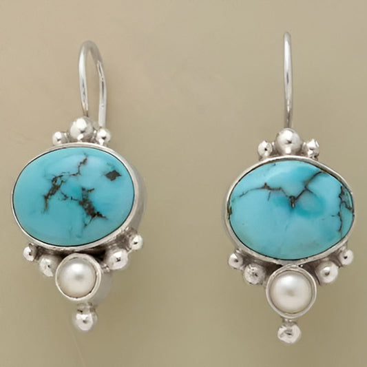 Vintage Blue Oval Geometry Earrings