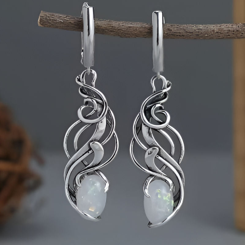 Vintage Round White Stone Earrings