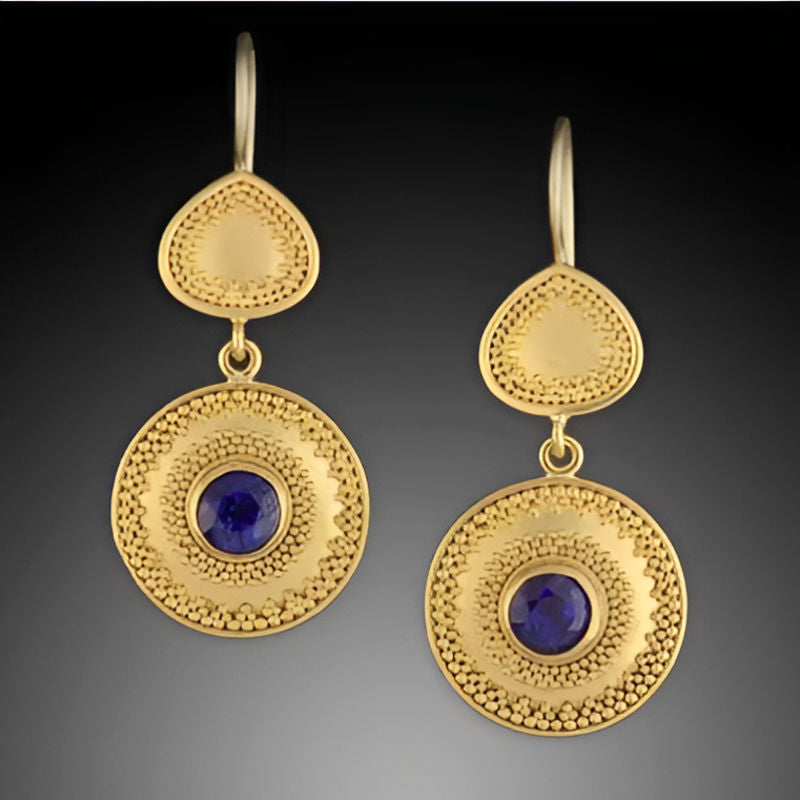 Vintage Round Blue Zircon Earrings