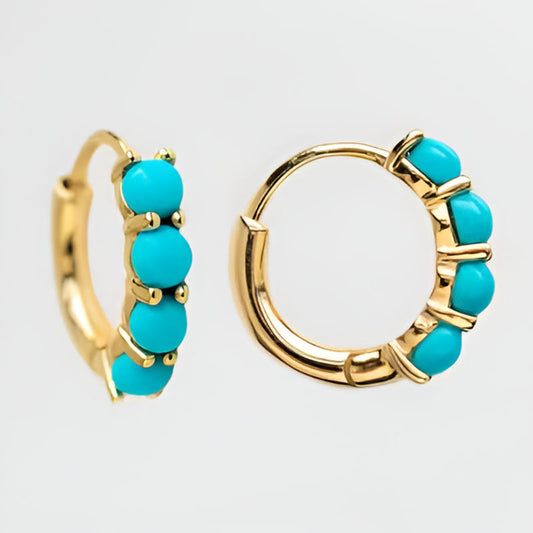 Elegant Gold Blue Hoop Earrings