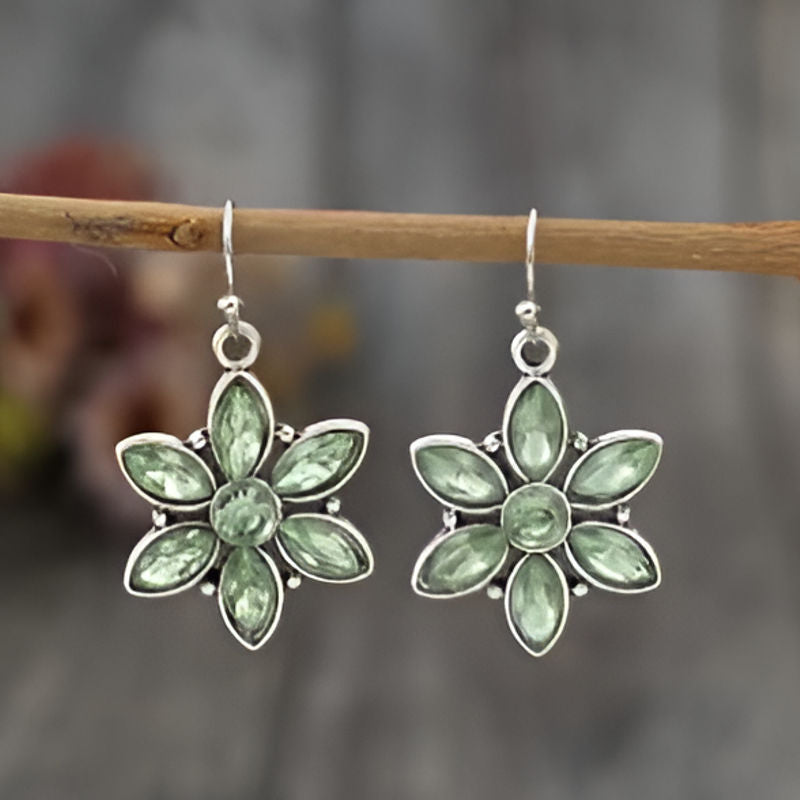 Vintage Green Stone Geometry Earrings