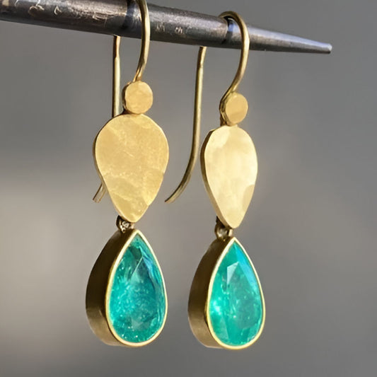 Gold Waterdrop Green Stone Earrings