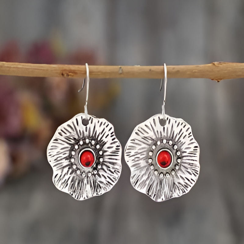Vintage Red Stone Flower Earrings