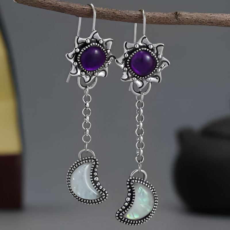 Vintage Round Purple Stone Earrings