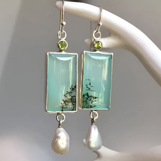 Vintage Square Green Opal Earrings