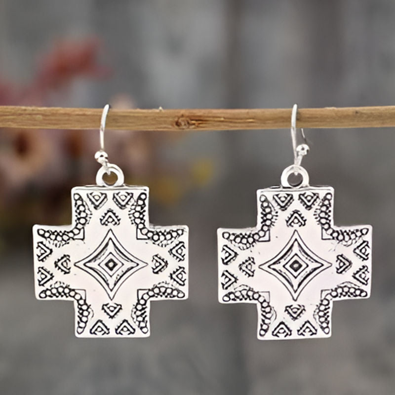 Vintage Square Geometric Silver Earrings
