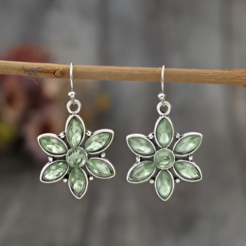 Vintage Silver Geometry Green  Earrings