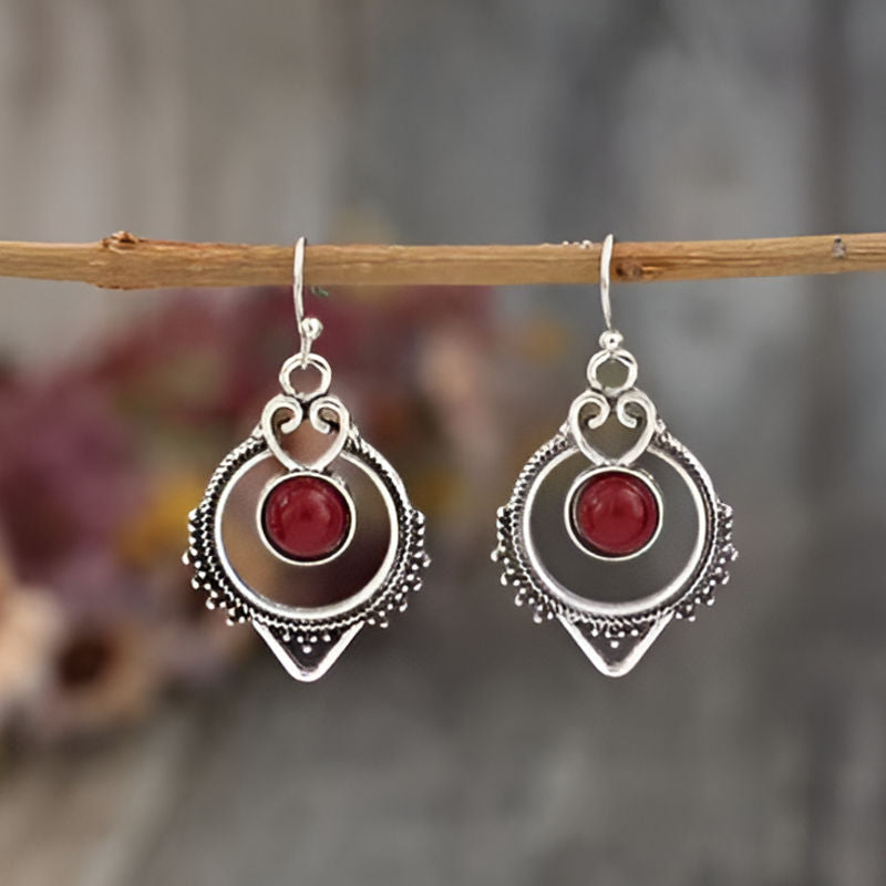 Vintage Silver Red Earrings