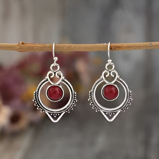 Vintage Silver Red Earrings