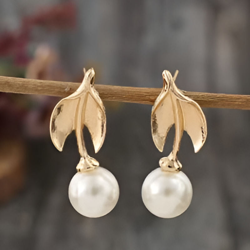Vintage Pearl Leaf Earrings