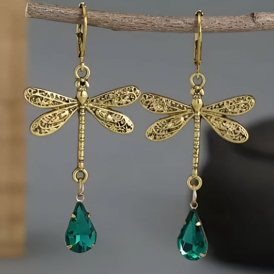 Vintage Dragonfly Gold Earrings