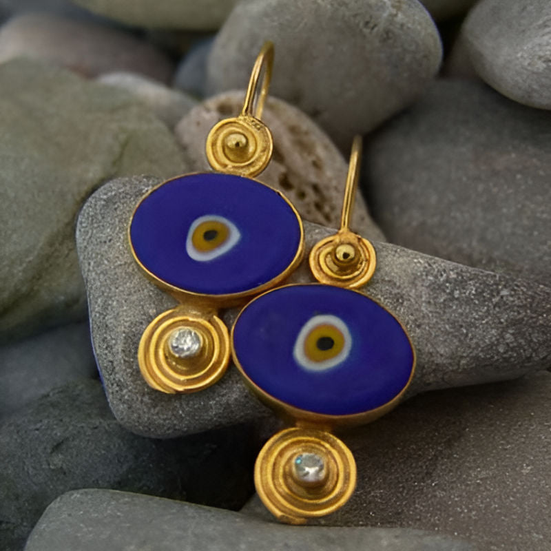 Vintage Gypsy Blue Enamel Earrings