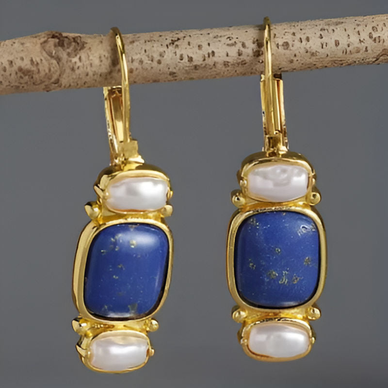 Vintage Geometry Blue Stone Earrings