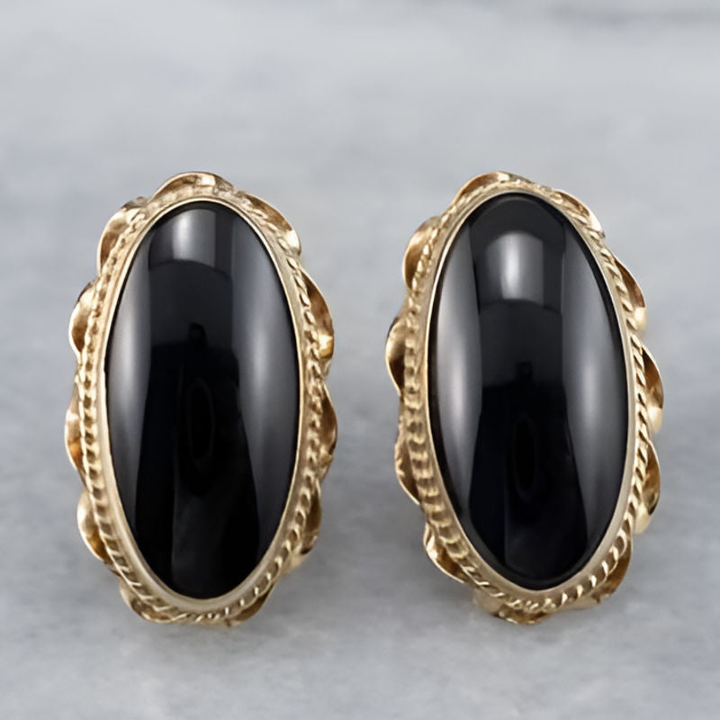 Elegant Black Stone Stud Earrings