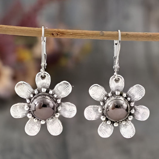 Vintage Silver Black Stone Earrings