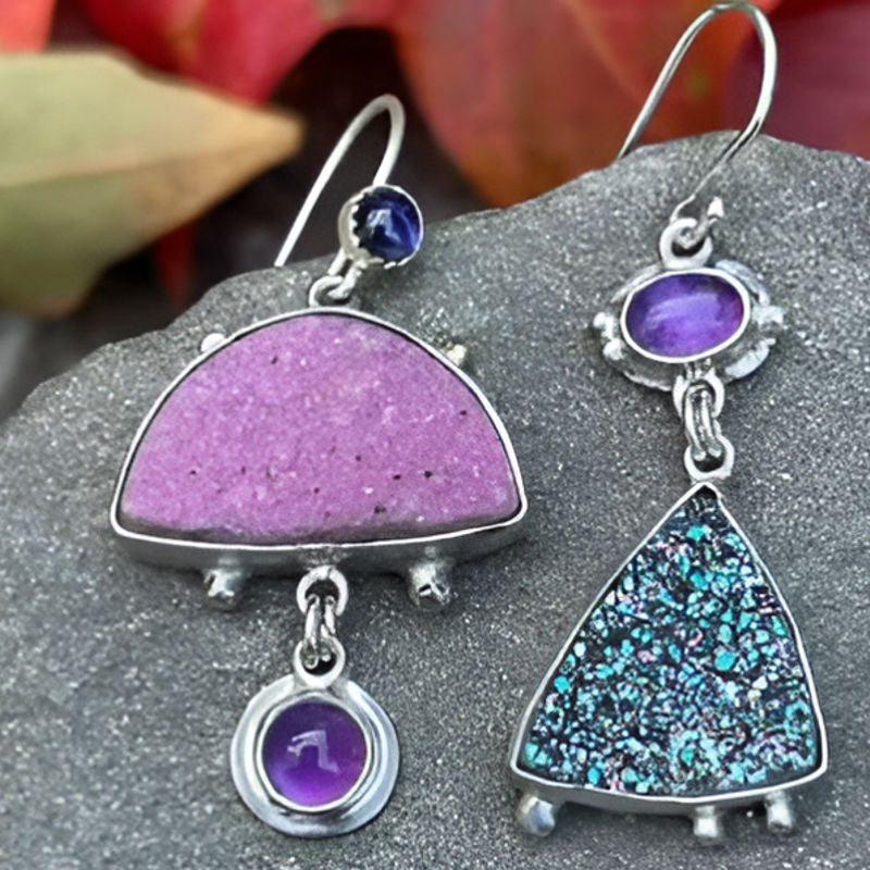 Vintage Shiny Enamel Purple Stone Earrings