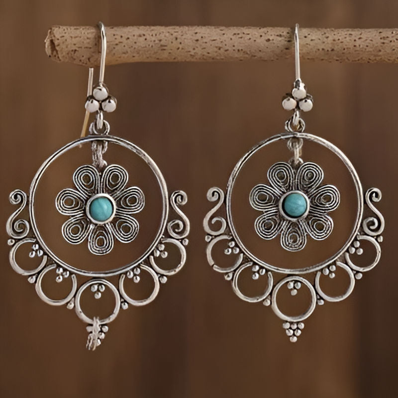 Vintage Silver Blue Stone Flower Earrings