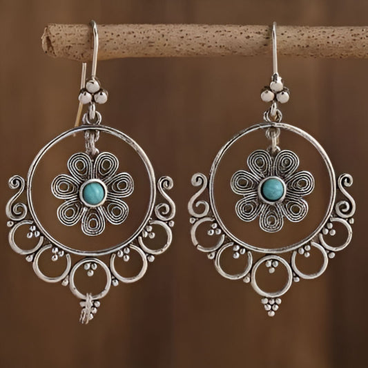 Vintage Silver Blue Stone Flower Earrings