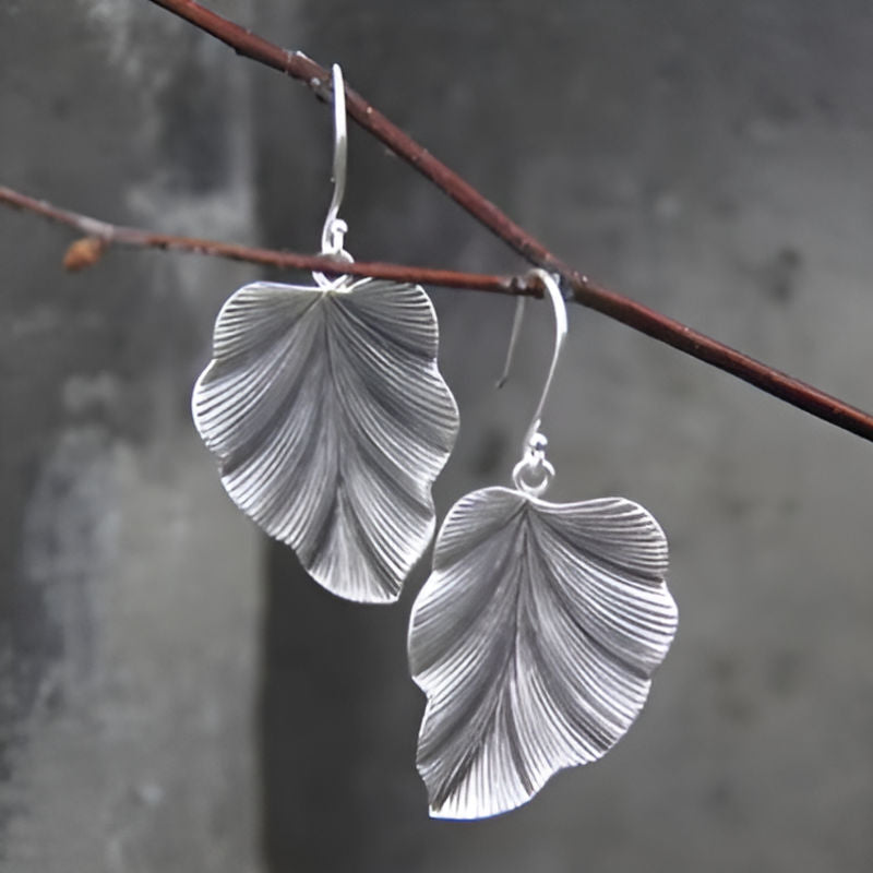 Silver Flower Geometry Drop Earrings