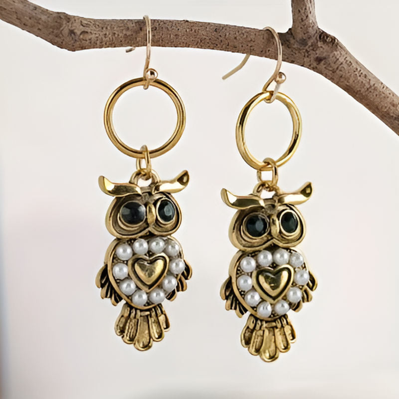 Gold Heart Green Stone Earrings