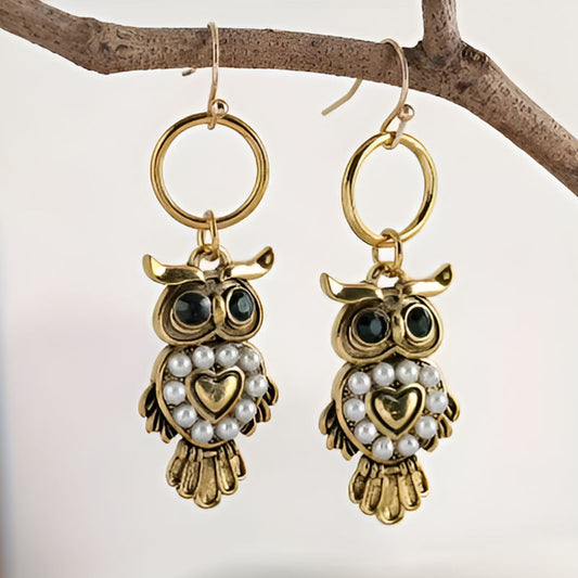 Gold Heart Green Stone Earrings