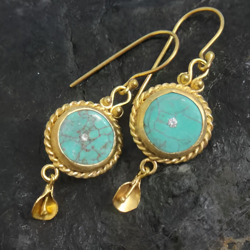Vintage Round Green Stone Earrings