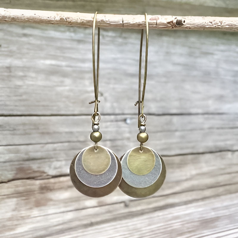 Gold Silver Round Dangle Earrings
