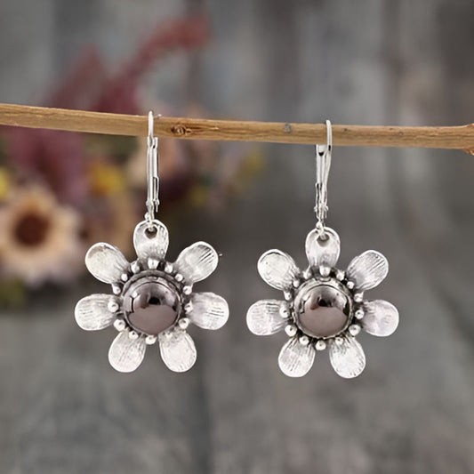 Vintage Silver Black Stone Earrings