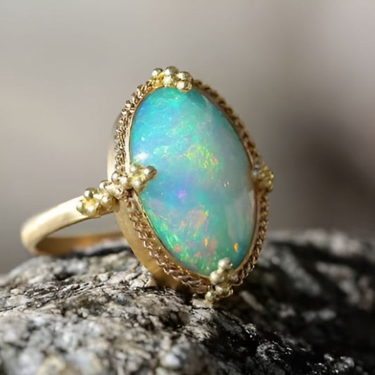 Gold White Multicolor Stone Ring