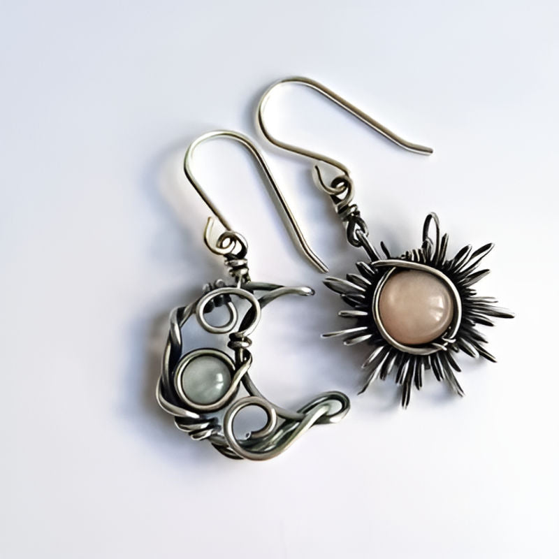 Vintage Sun Moon Silver Earrings