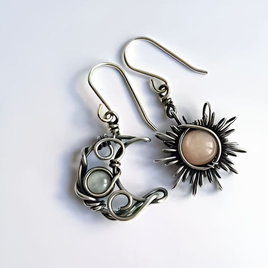 Vintage Sun Moon Silver Earrings