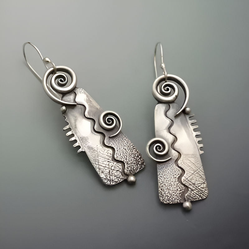 Vintage Spiral Pattern Silver Earrings