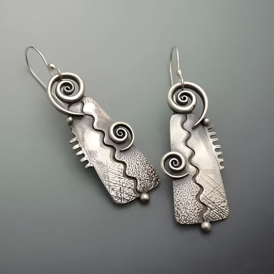 Vintage Spiral Pattern Silver Earrings