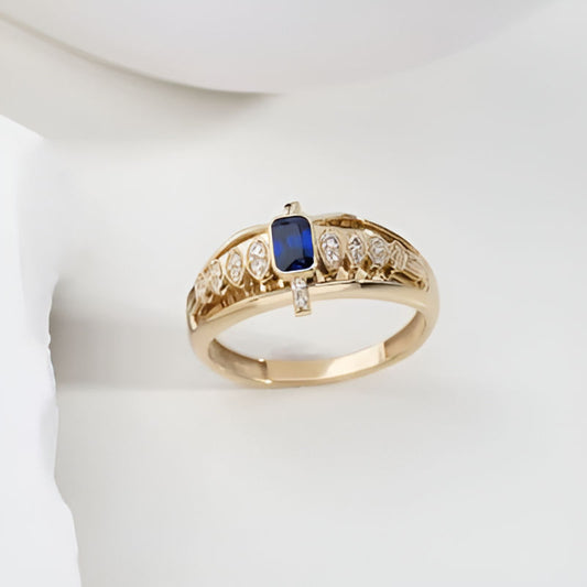 Gold Oval Blue Stone Rings