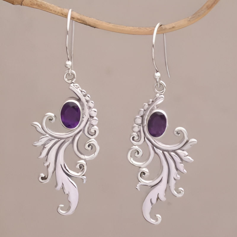 Vintage Oval Purple Stone Earrings