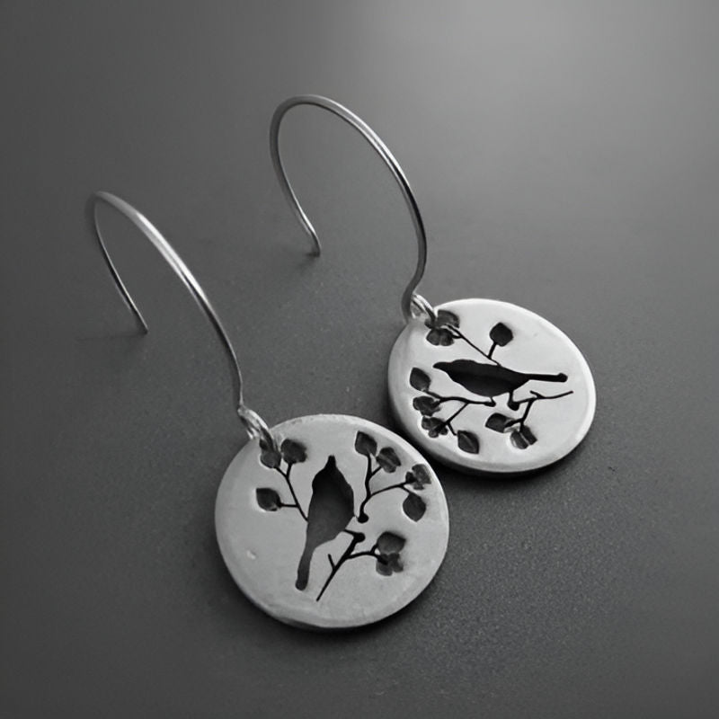 Silver Bird Round Earrings