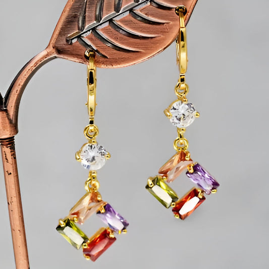 Vintage Square Multicolor Stone Earrings