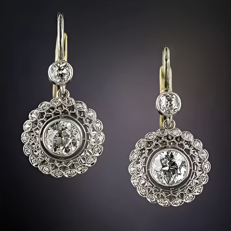 Gold Geometric White Stone Earrings