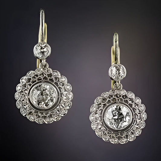 Gold Geometric White Stone Earrings