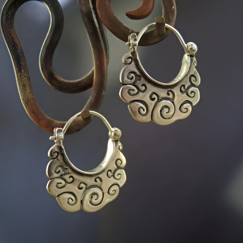 Vintage Silver Geometry Screw Earrings