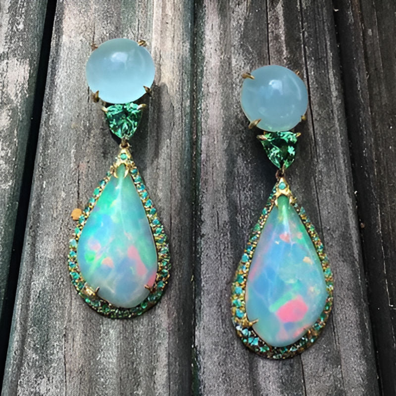 Gold Teardrop Opal Dangle Earrings