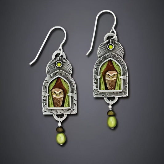 Vintage Owl Green Pearl Earrings